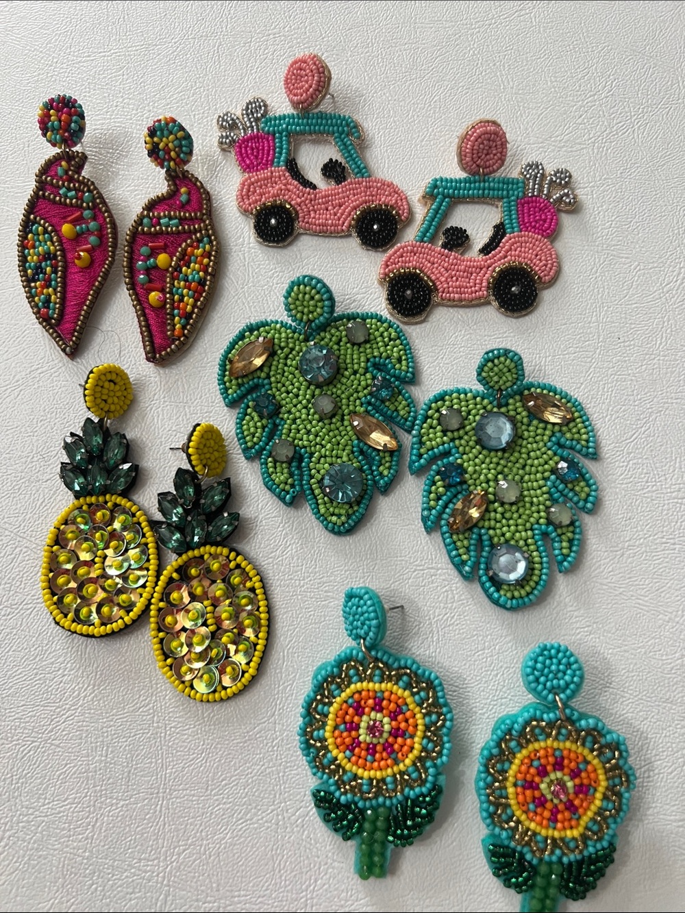 Beaded Statement Earring Set - Pink, Green, Yellow, Turquoise